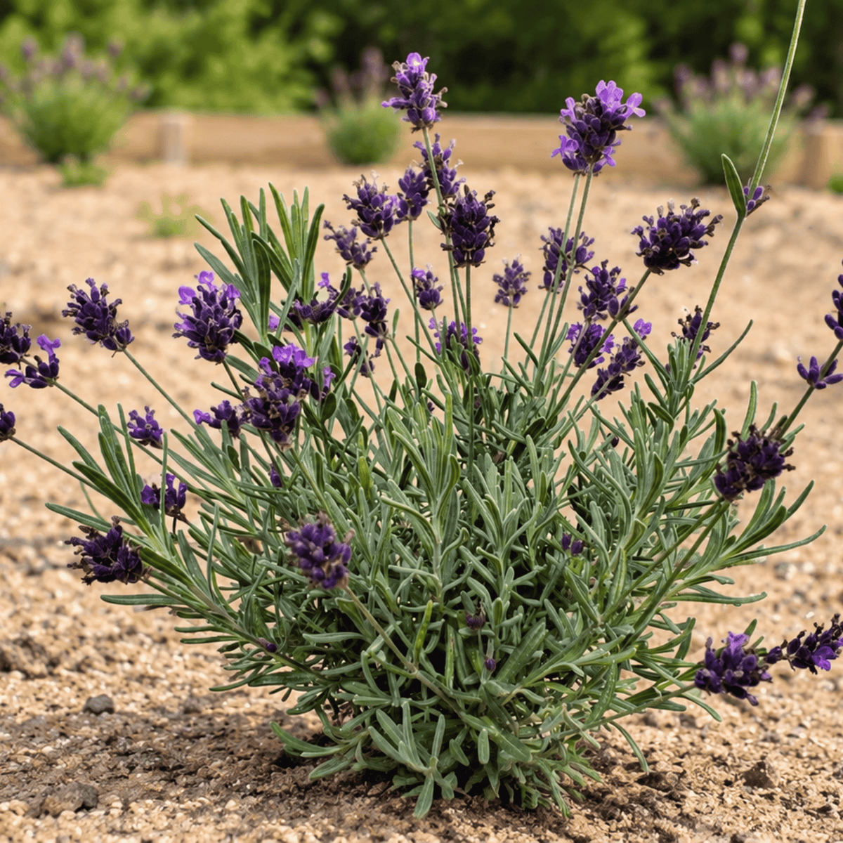 Young Blue Spear English lavender plant in its first growing season