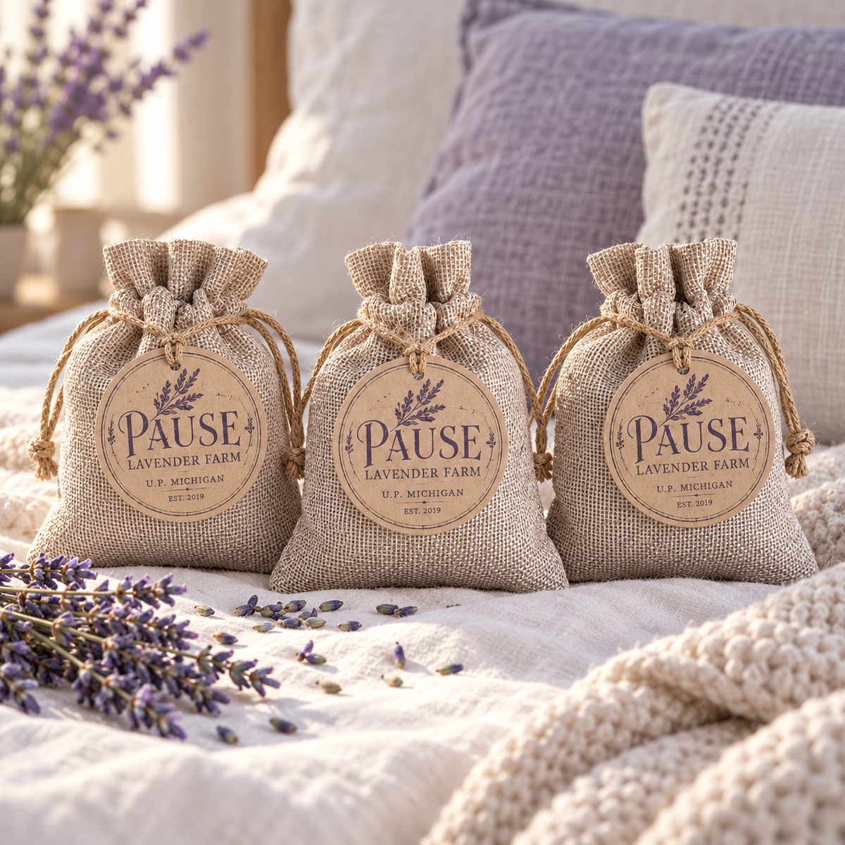 Large Lavender Sachet | Set of 3 | Organic Dried Lavender Gift - Ships Free
